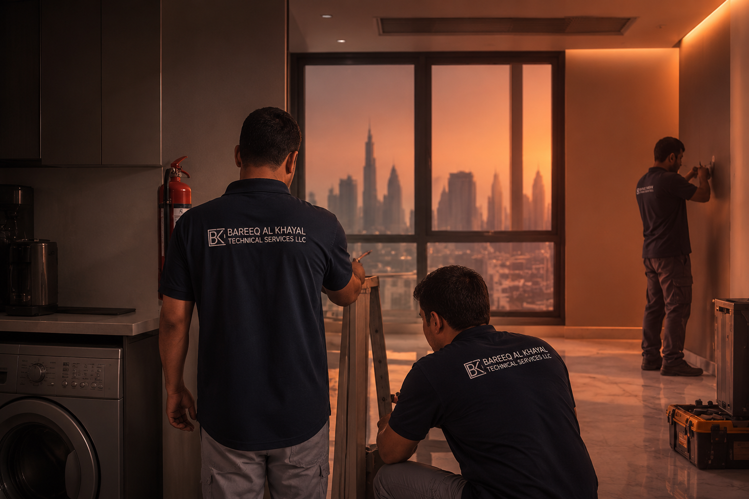 Technicians renovating a Dubai apartment interior